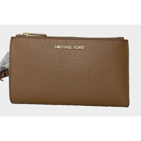 New Michael Kors Jet Set Travel Double zip wristlet wallet Leather Luggage - Picture 1 of 7